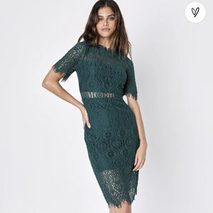 Remarkable Forest Green Sheer Lace Short Sleeve Mini Dress